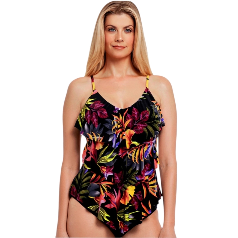 Magicsuit Oasis Rita Tankini Top Tropical Ruffle Underwire Swim Size 14